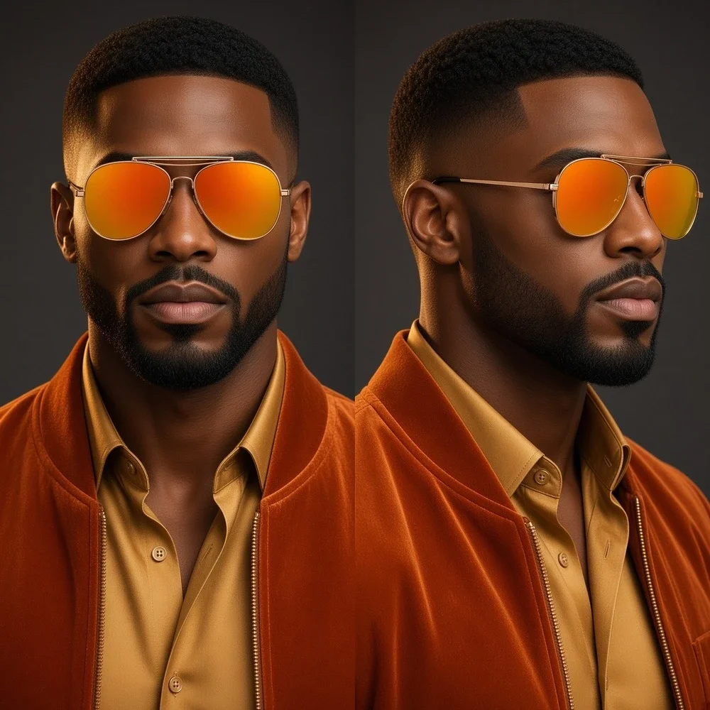 Mens Gold Fashion Sunglasses Orange Mirrored Lens Nevigator Shades Classy Fancy